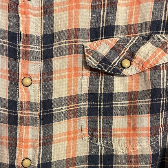 Plaid Button-Down Shirt in Blue and Peach - Picture 3 of 13